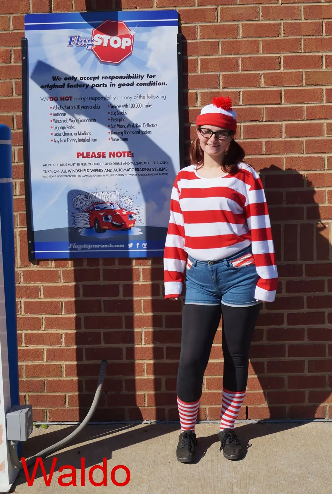 Where's Waldo halloween costume outside a flagstop in richmond va